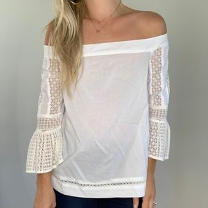 Ann Taylor White Off the Shoulder Flare Sleeve Top